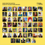 Headshots of award winners on yellow background.