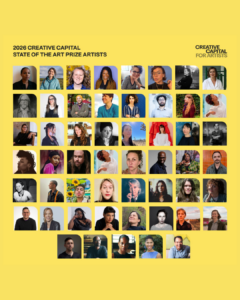 Headshots of award winners on yellow background.